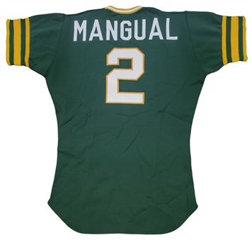 1974 Angel Mangual Game Used Oakland As Green Alternate Jersey 